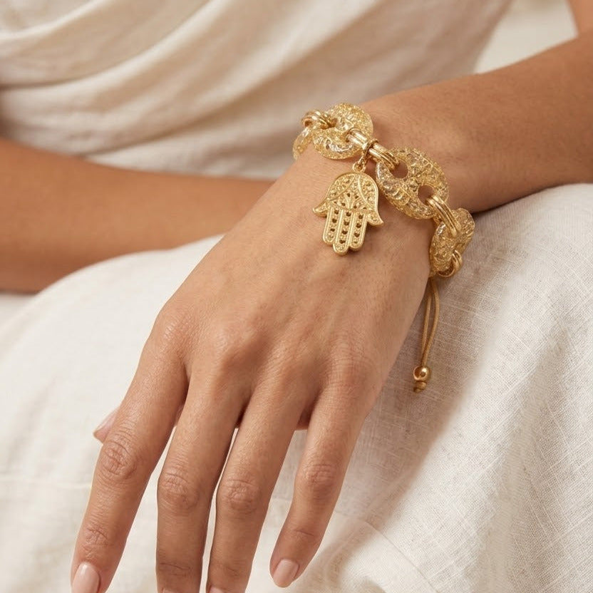 Set Collar y Pulsera Hamsa Dorado | Joyería Artesanal con Buena Energía